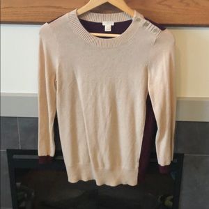 J Crew tan burgundy merino wool sweater